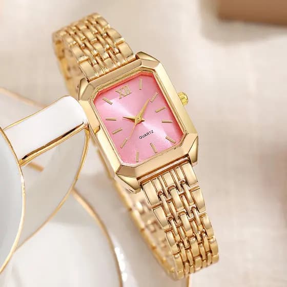 Moda simples quadrado quartzo relógio de pulso nova luz luxo banda aço senhoras relógio