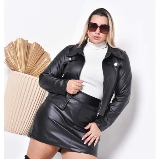 JAQUETA COURO  FEMININA PLUS SIZE INVERNO G1 G2 G3 MODERNA Y CONFORTAVEL