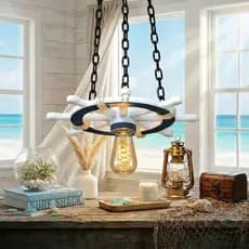Luminária De Teto Decoração Casa De Praia Lustre Pendente Com Corrente Timão Veleiro Barco Antigo