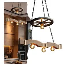 Luminária Rústica Caibro Roda Carroça Antiga Bivolt E27 Estilo Vintage Retrô Iluminação Decorativa