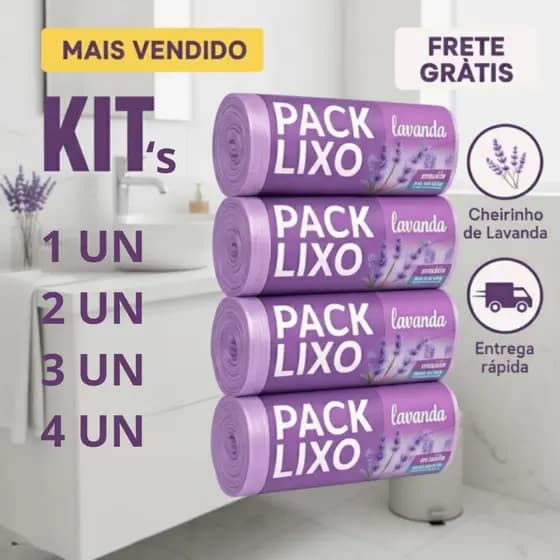 Pack Saco Lixo Perfumado Lavanda Para Pia e Banheiro Fragrância Duradoura