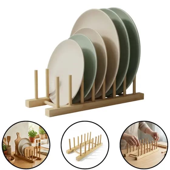Suporte Porta pratos De Bambu Armário Escorredor Para Pia Cozinha Mesa Decorativo Organizador Copos 06 Divisórias 27cm