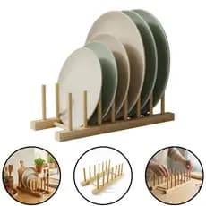 Suporte Porta pratos De Bambu Armário Escorredor Para Pia Cozinha Mesa Decorativo Organizador Copos 06 Divisórias 27cm