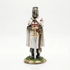 Estátua Cavaleiro Templário Medieval Escultura Decorativa De Resina Realista Grande Para Sala Mesa Prateleira 28x11cm