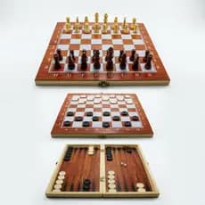 Tabuleiro Jogo De Xadrez Dama Gamão Madeira 3 Em 1 Clássico Estratégia Grande Maleta Dobrável Resistente Portátil 34cm