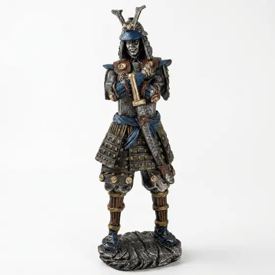 Estátua Guerreiro Samurai Shogun Decorativo Portanto Uma Espada Katana Escultura De Resina Grande Temática Oriental 40cm