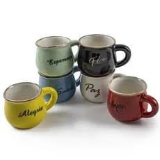 Jogo 6 Mini Canecas De Porcelana Esmaltadas Café Coloridas 70ml Retrô Para Servir Mesa Cozinha Decoração Elegantes