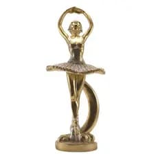 Estatua Bailarina Balé Dourada De Resina Enfeite Para Decoração De Sala Quarto Estante Mesa Escultura Brilhante 19x7cm