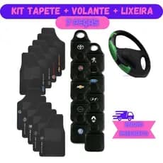 Kit Automotivo Universal Para Carro Todos os Modelos Tapete + Lixeira + Capa de Volante Verde