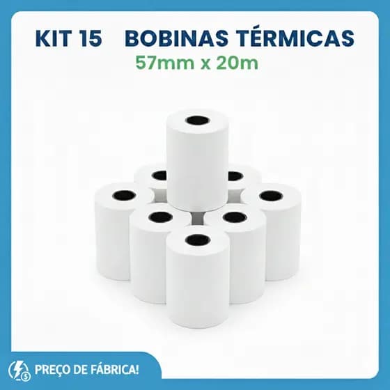 Kit 15 Bobinas Térmicas 57mmx20m ATACADO p/ Moderninha Cielo SumUp Impressora Portatil