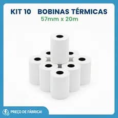 Kit 10 Bobinas Térmicas 57mm por 20 metros SUPER ATACADO p/ Moderninha Cielo SumUp