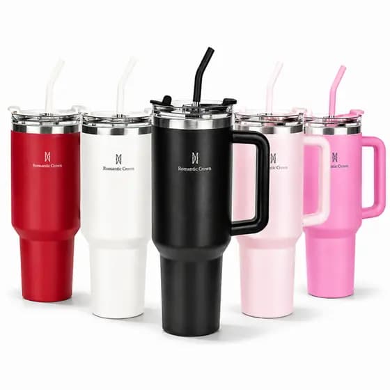 ROMANTIC CROWN Copo Térmico Portátil 1200ml/600ml com Tampa e Canudo Garrafa Térmica Inoxidável À prova de vazamentos