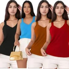 Kit 4 Blusa Regata Feminina Duna Alça Larga Tecido Premium Macia Confortável Casual Verão