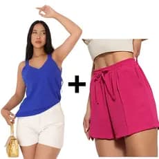 conjunto Feminino blusa alça larga e short femenina Duna conforto e tendência