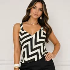 Regata Feminina Alça Grossa Estampada Poliéster Decote V Blusa Soltinha Casual Confortável Moda Verão Elegante