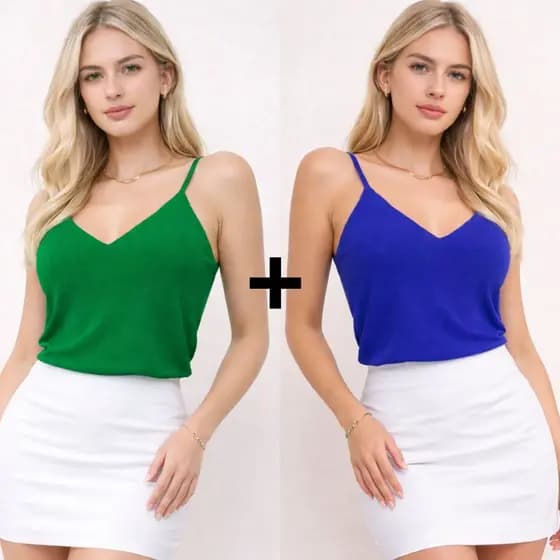 Kit 2 Blusa Regata Feminina Alça Fina Regulagem Tecido Duna – Blusa Leve e Estilosa