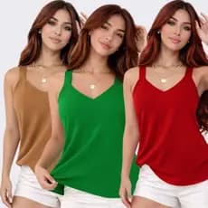 Kit 3 Blusa Regata Feminina Duna Alça Larga Tecido Premium Macia Confortável Casual Verão