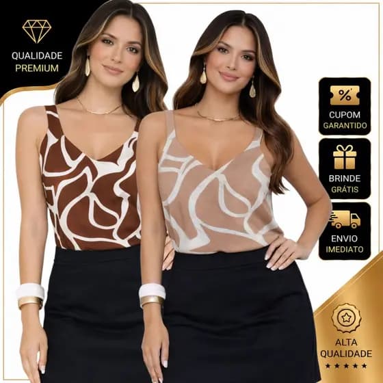 Kit 2 Blusas Femininas Alça Larga Grossa Premium Confortável Elegante Casual Regata Moda Verão