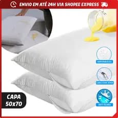 Kit 2 Capas Impermeável Protetoras para Travesseiro Fronhas Anti-Ácaro com Zíper 50x70cm Branca