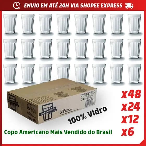 Jogo 12/24 Peças Copo Americano Tradicional 190ml Para Cerveja Suco Café Refrigerante Água Nadir