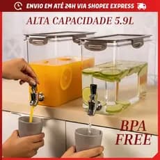 Reservatório Dispenser Geladeira para Água 5,85 L Plasútil com Torneira Rápida e Tampa de Vedação