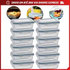 Conjunto com 12 ou 6 Potes Vidro Hermético Mantimentos Marmita 630ml 1040ml Freezer Forno Microondas