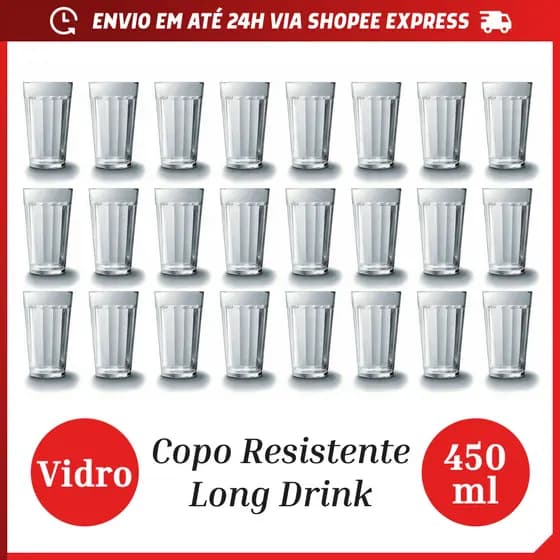 Jogo com 6/12/24 Copos Americano 450ml Vidro Long Drink Nadir Transparente Drink Bebidas Milk shake