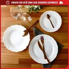 Jogo Kit 12/18/24 Pratos Fundo Raso Sobremesa Vidro Pétala Duralex Opaline Branco Jantar Almoço