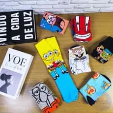 Meias divertidas cano longo alto de personagem para turma Esponja Patrick Lula Molusco e Outros