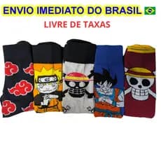 Meias divertidas cano longo alto masculina feminina anime otaku Naruto Akatsuki Dragon Ball One Piece entre outros