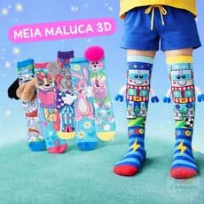Meia Maluca Infantil 3D Divertida com Personagens Fofos