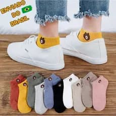 Kit Meias Femininas Casual Aesthetic Confortáveis com Ursinho 5 e 10 Pares Coloridas