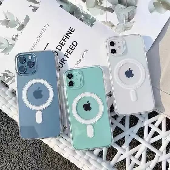 Capa Magnética transparente Premium Para Carregador Sem Fio Magsafe Iphone 11 12 13 14 15 Xr X