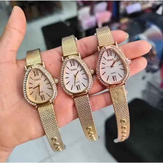 Relógio Feminino com Pulseira de Malha Resinada Design Elegante Estilo Cobra – Com Strass.