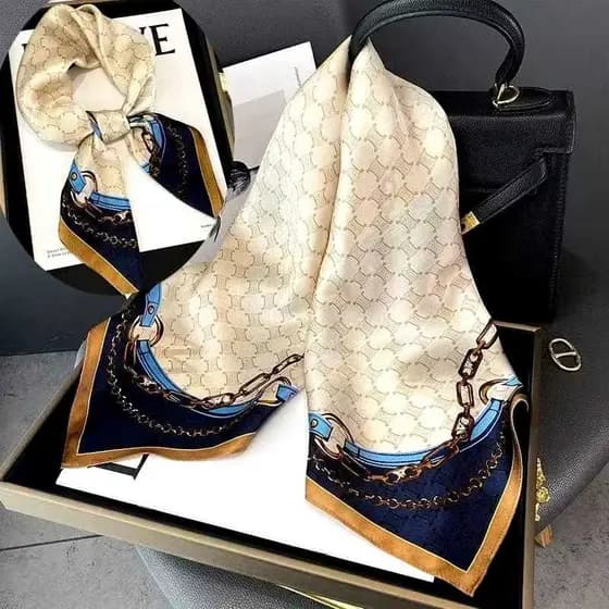 Lenço de Cetim Arabesco 90x90 – Moda Feminina Retrô para Cabeça e Pescoço