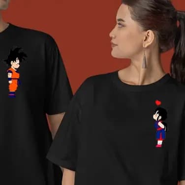 Camiseta Kit Casal Goku + Chichi ALL BLACK Algodão Unissex