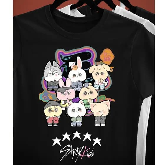 Camiseta Stray Kids Personagens Kpop Algodão Unissex