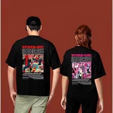Camistas Kit Casal Spider-Girl e Spider-Man (ALL BLACK) Frente + Costas Algodao Unissex