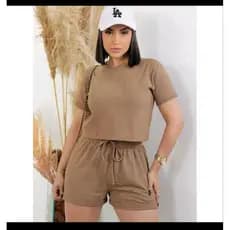Conjunto Feminino Short Liso em Moletinho Leve Confortável Moda Verão Luxo Basico