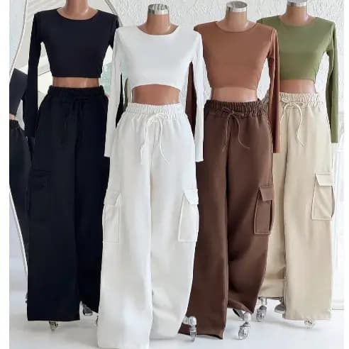 Calça Cargo Moletom Feminina Em Modelagem Soltinha, Cintura Alta, Super Conforto, Tendencia