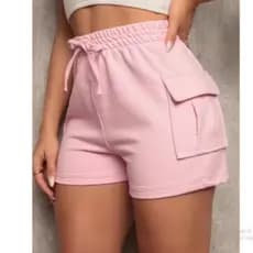 Short Cargo Feminino Moletinho com Bolso Lateral  Cintura Alta Confortável Moda Verão