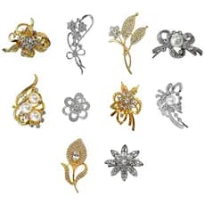 Kit 4 Broches Em Metal Com Alfinete Pedras Strass Lenço Manga Roupa Dourado Prata