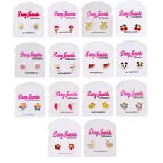 Kit 5 Pares Brincos Infantis Folheados a Ouro Pequenos Personagem Desenho Criança