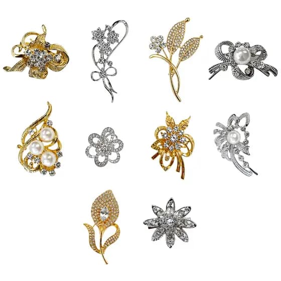 5 Broches Em Metal Com Alfinete Pedras Strass Lenço Manga Roupa Modelos Sortidos
