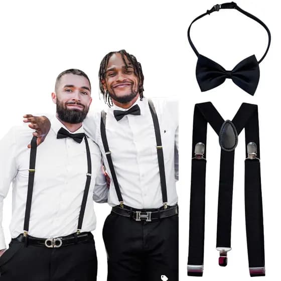 Kit Suspensório e Gravata Borboleta Para Adultos Conjunto Social Várias Cores