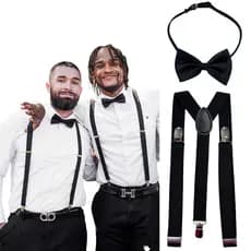 Kit Suspensório e Gravata Borboleta Para Adultos Conjunto Social Várias Cores