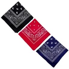 3 Bandanas Estampadas Lenço Em Poliéster Trio Preto Vermelho Azul