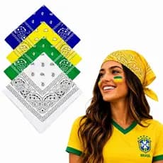 4 Bandanas Estampadas Com As Cores da Bandeira do Brasil Azul Amarelo Verde Branco Copa do Mundo Lenços