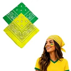 2 Bandanas Estampadas Com As Cores da Bandeira do Brasil Amarelo Verde Copa do Mundo Lenços