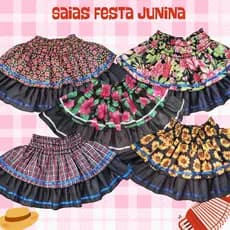 Saia Festa Junina Feminina Xadrez Rodada Caipira São João Quadrilha Moda Junina